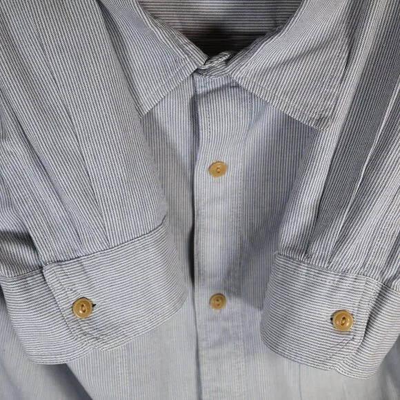Levi Strauss Signature‎ Mens XL White Blue Striped Cotton Long Sleeve Button Up - Picture 7 of 7